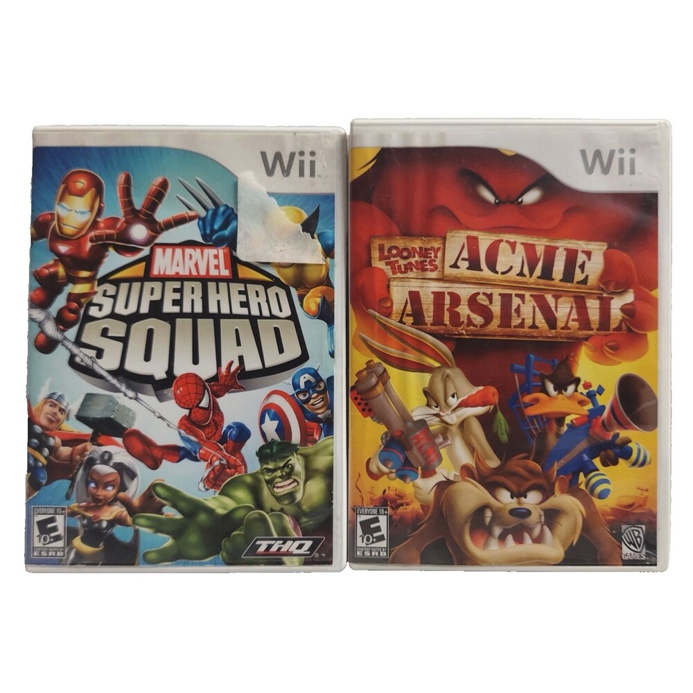 Looney Tunes Acme Arsenal Nintendo Wii 2007 and Marvel Super Hero Squad 2009